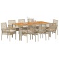 vidaXL Set da pranzo da giardino 9 pezzi con cuscini Beige polyrattan