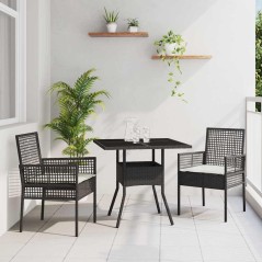 vidaXL Set da Pranzo da Giardino in 3 Pezzi Rattan Nero