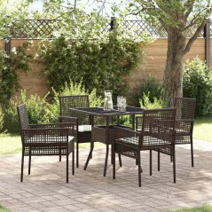 vidaXL Set da Pranzo da Giardino a 5 Pezzi Rattan Polyrattan Marrone