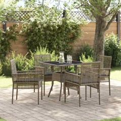 vidaXL Set da pranzo da giardino da 5 pezzi Grigio in rattan poliolefinico