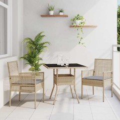 vidaXL Set da pranzo per giardino 3 pezzi Beige Polirattan