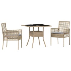 vidaXL Set da pranzo per giardino 3 pezzi Beige Polirattan