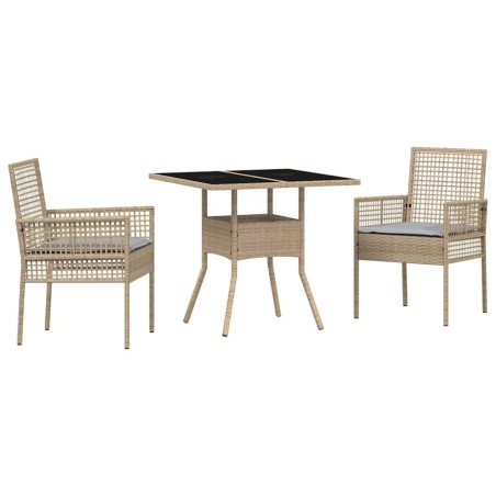 vidaXL Set da pranzo per giardino 3 pezzi Beige Polirattan