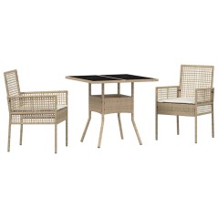 vidaXL Set pranzo giardino 3 pezzi beige poli rattan