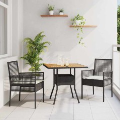 vidaXL Set da Pranzo da Giardino 3 Pezzi con Cuscini Nero Polyrattan