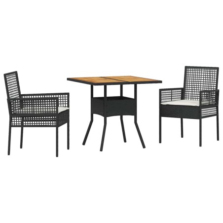vidaXL Set da Pranzo da Giardino 3 Pezzi con Cuscini Nero Polyrattan
