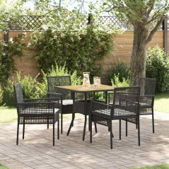 vidaXL Set da pranzo da giardino in 5 pezzi con cuscini neri in polyrattan