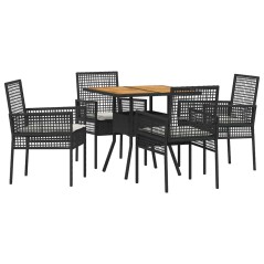 vidaXL Set da pranzo da giardino in 5 pezzi con cuscini neri in polyrattan