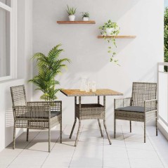 vidaXL Set da Pranzo da Giardino 3 Pezzi con Cuscini Grigio Rattan Sintetico