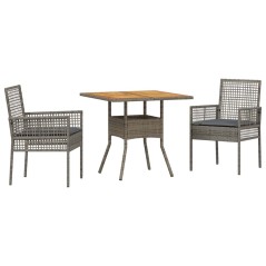 vidaXL Set da Pranzo da Giardino 3 Pezzi con Cuscini Grigio Rattan Sintetico