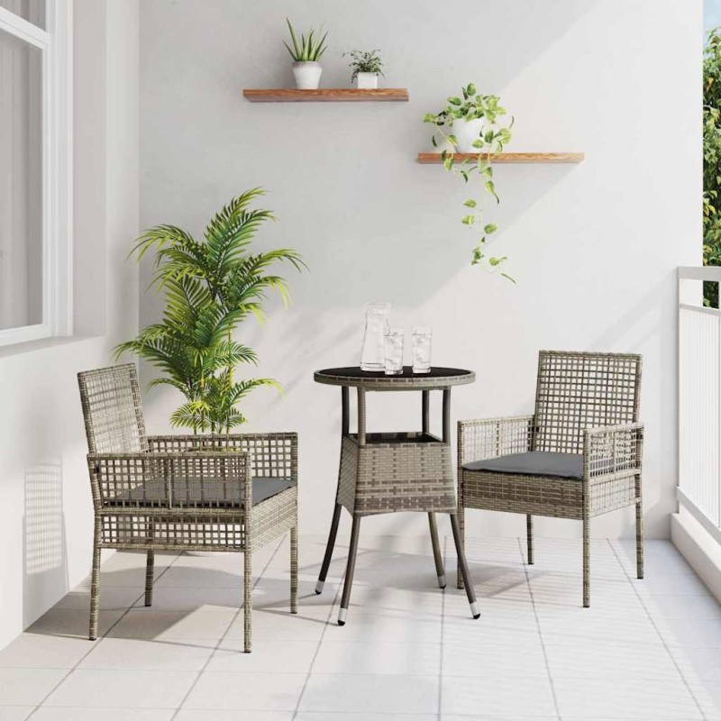 vidaXL Set da pranzo da giardino 3 pezzi Grigio in rattan sintetico vidaXL Set da pranzo da giardino 3 pezzi Grigio in rattan sintetico