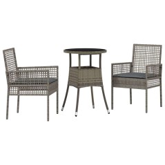 vidaXL Set da pranzo da giardino 3 pezzi Grigio in rattan sintetico