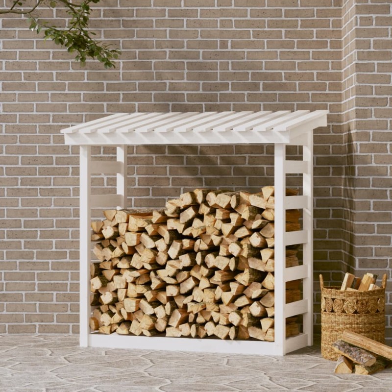 Portalegna Bianco 108x64,5x110 cm in Legno Massello di Pino Portalegna Bianco 108x64,5x110 cm in Legno Massello di Pino
