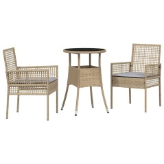 vidaXL Set da Pranzo da Giardino 3 Pezzi Rattan Poliestere Beige