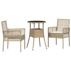 vidaXL Set da Pranzo per Giardino 3 Pezzi Beige Polyrattan