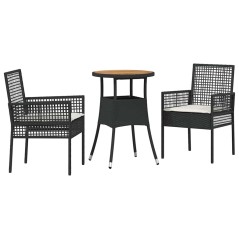 vidaXL Set da Pranzo da Giardino 3 Pezzi Nero Polyrattan