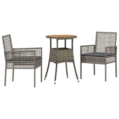 vidaXL Set da pranzo da giardino a 3 pezzi Grigio in polyrattan