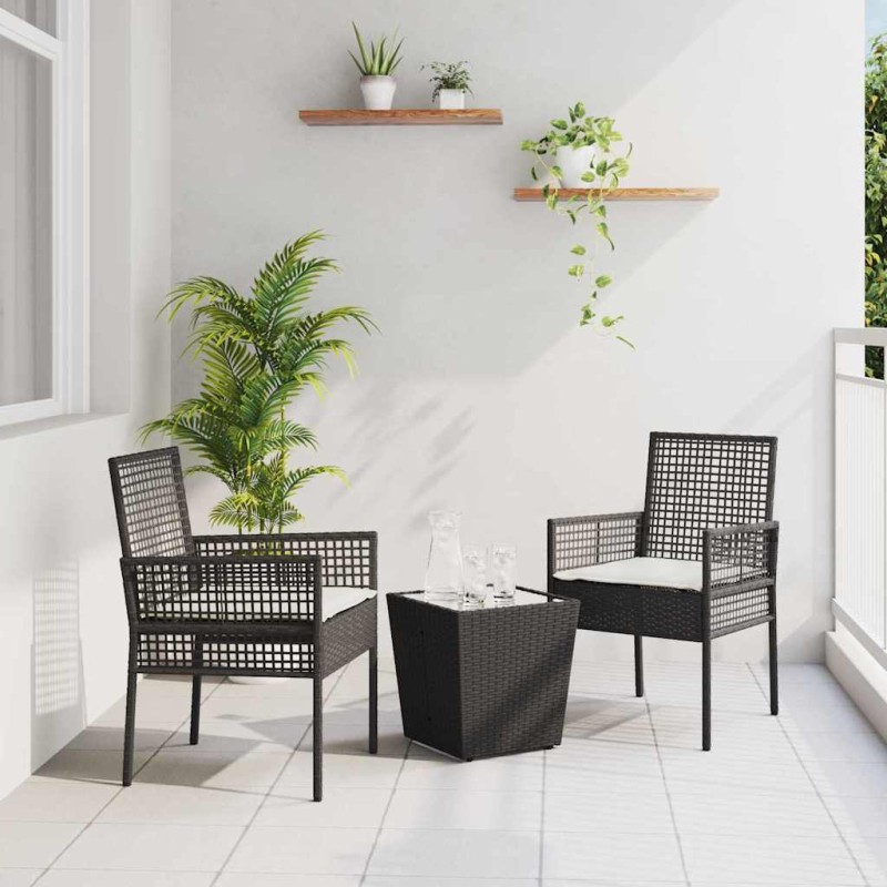 vidaXL Set Bistro da Giardino 3 Pezzi con Cuscini Nero in Polyrattan vidaXL Set Bistro da Giardino 3 Pezzi con Cuscini Nero in Polyrattan
