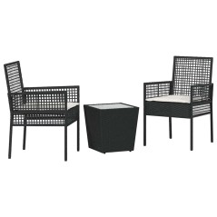 vidaXL Set Bistro da Giardino 3 Pezzi con Cuscini Nero in Polyrattan