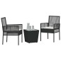 vidaXL Set Bistro da Giardino 3 Pezzi con Cuscini Nero in Polyrattan vidaXL Set Bistro da Giardino 3 Pezzi con Cuscini Nero in Polyrattan
