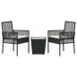 vidaXL Set Bistro da Giardino 3 Pezzi con Cuscini Nero in Polyrattan vidaXL Set Bistro da Giardino 3 Pezzi con Cuscini Nero in Polyrattan