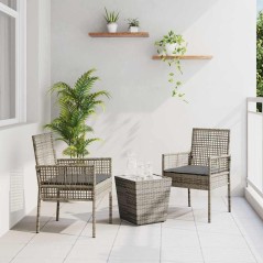 Set Bistro da Giardino 3 Pezzi con Cuscini Grigio in Polyrattan