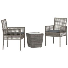 Set Bistro da Giardino 3 Pezzi con Cuscini Grigio in Polyrattan