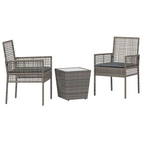 Set Bistro da Giardino 3 Pezzi con Cuscini Grigio in Polyrattan
