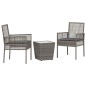 Set Bistro da Giardino 3 Pezzi con Cuscini Grigio in Polyrattan Set Bistro da Giardino 3 Pezzi con Cuscini Grigio in Polyrattan