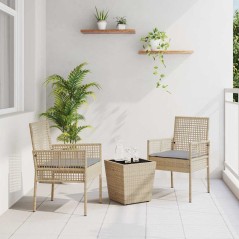 Set Bistro da Giardino 3 Pezzi con Cuscini Beige in Polyrattan