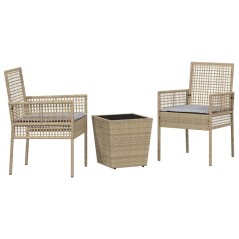Set Bistro da Giardino 3 Pezzi con Cuscini Beige in Polyrattan