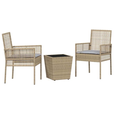 Set Bistro da Giardino 3 Pezzi con Cuscini Beige in Polyrattan