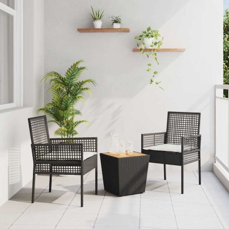vidaXL Set da Giardino Bistro 3 Pezzi con Cuscini Nero Rattan Sintetico