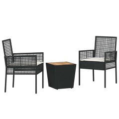 vidaXL Set da Giardino Bistro 3 Pezzi con Cuscini Nero Rattan Sintetico