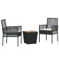 vidaXL Set da Giardino Bistro 3 Pezzi con Cuscini Nero Rattan Sintetico vidaXL Set da Giardino Bistro 3 Pezzi con Cuscini Nero Rattan Sintetico