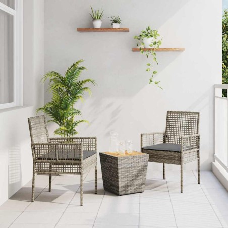 Set Bistro da Giardino 3 Pezzi con Cuscini Grigio in Polyrattan