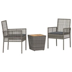 Set Bistro da Giardino 3 Pezzi con Cuscini Grigio in Polyrattan