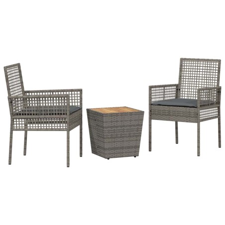 Set Bistro da Giardino 3 Pezzi con Cuscini Grigio in Polyrattan