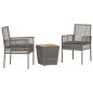 Set Bistro da Giardino 3 Pezzi con Cuscini Grigio in Polyrattan