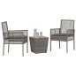 Set Bistro da Giardino 3 Pezzi con Cuscini Grigio in Polyrattan