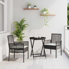 Set Bistro da Giardino 3 Pezzi con Cuscini Rattan Nero