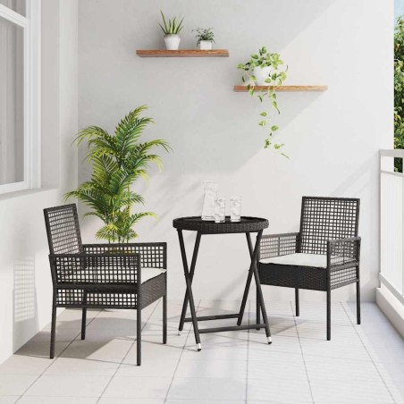 Set Bistro da Giardino 3 Pezzi con Cuscini Rattan Nero