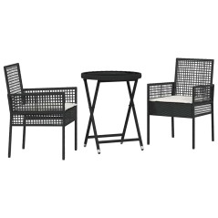 Set Bistro da Giardino 3 Pezzi con Cuscini Rattan Nero