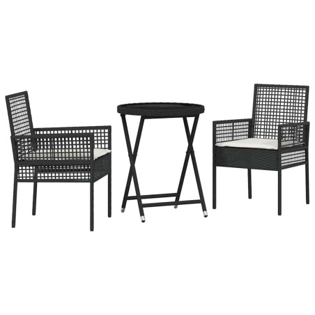 Set Bistro da Giardino 3 Pezzi con Cuscini Rattan Nero