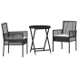 Set Bistro da Giardino 3 Pezzi con Cuscini Rattan Nero