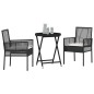 Set Bistro da Giardino 3 Pezzi con Cuscini Rattan Nero