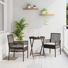 Set Bistro da Giardino 3 Pezzi con Cuscini Marrone in Polyrattan