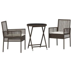 Set Bistro da Giardino 3 Pezzi con Cuscini Marrone in Polyrattan