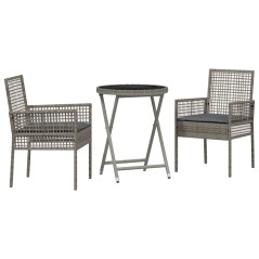 Set da Giardino 3 Pezzi vidaXL con Cuscini Grigio in Polyrattan