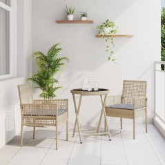 vidaXL Set Bistro da Giardino a 3 Pezzi con Cuscini Beige in Polyrattan